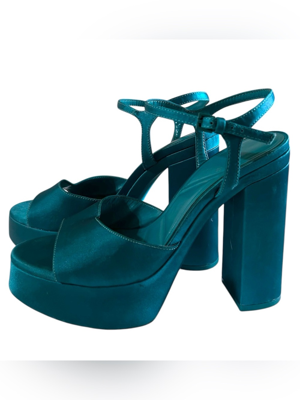 Zara Turquoise Satin High Heel platforms size 39/ 8.5